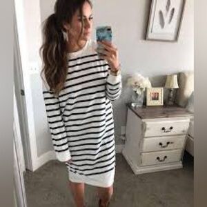 Shop Stevie Black and White Striped Midi Dress